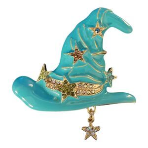 Elegant Aqua Witch Hat Brooch